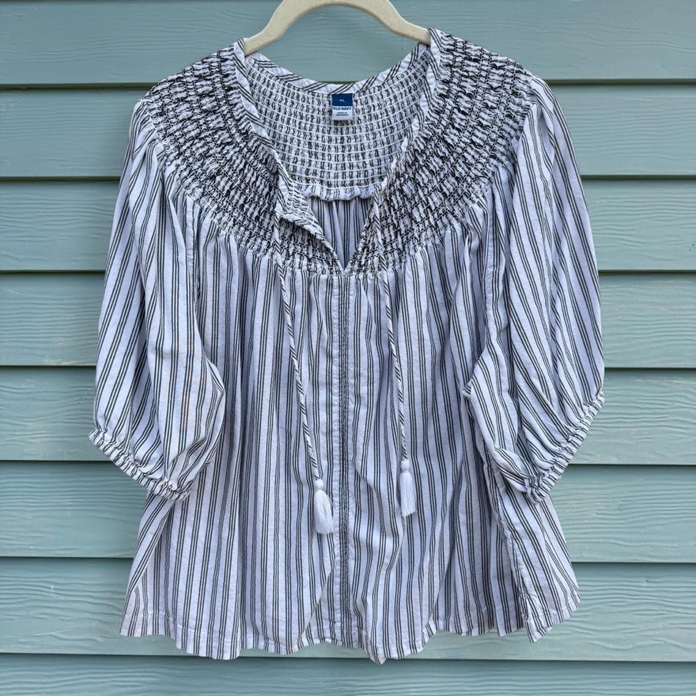 Old Navy Black and White Striped Blouse